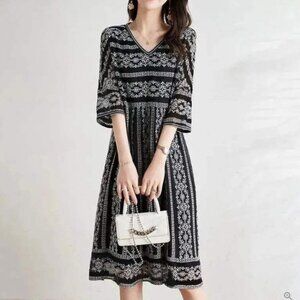 Made With Love black and White V-Neck Dress NWT